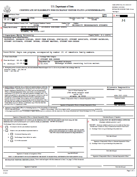 Certificate Of Eligibility I 20 Or DS 2019 